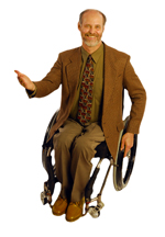 Gary Karp in his wheelchair, gesturing